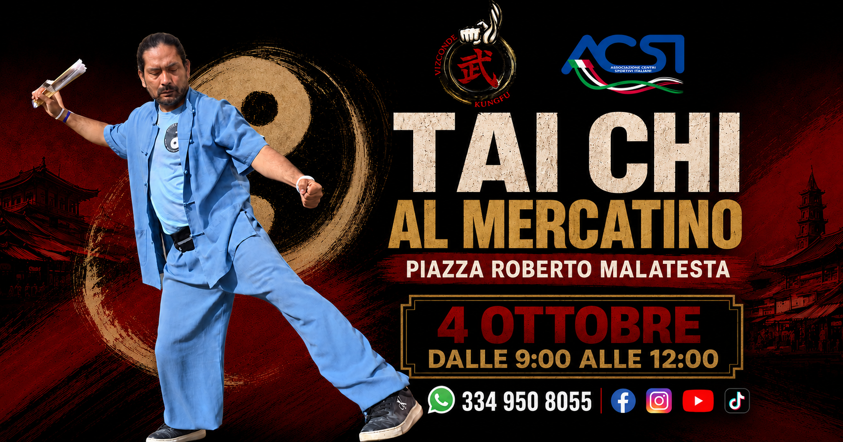 Gran Maestro Jaime Luis Vizconde durante una pratica di Tai Chi a Piazza Roberto Malatesta