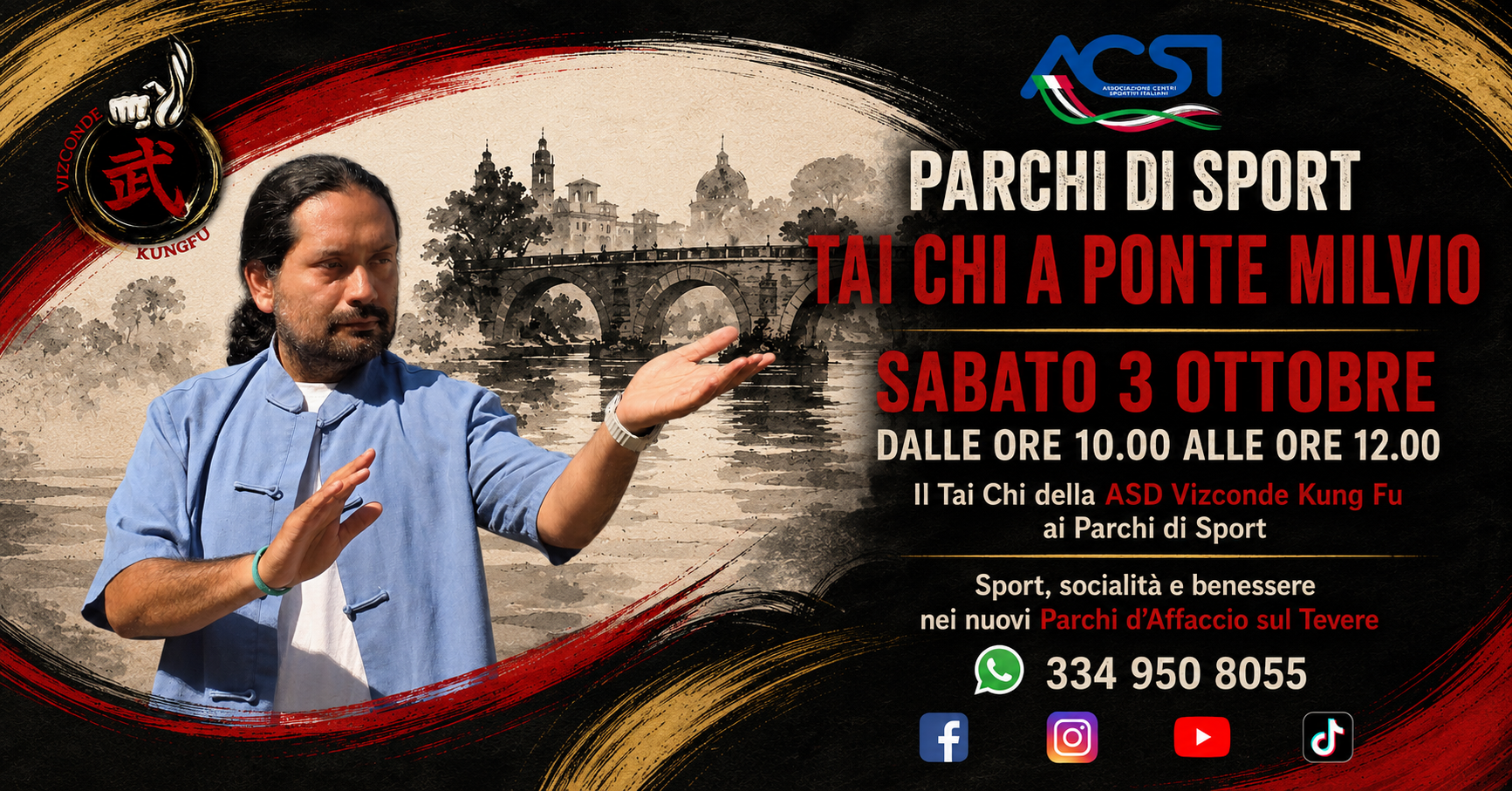 Gran Maestro Jaime Luis Vizconde durante la presentazione dell’evento Tai Chi a Ponte Milvio del 3 ottobre 2026